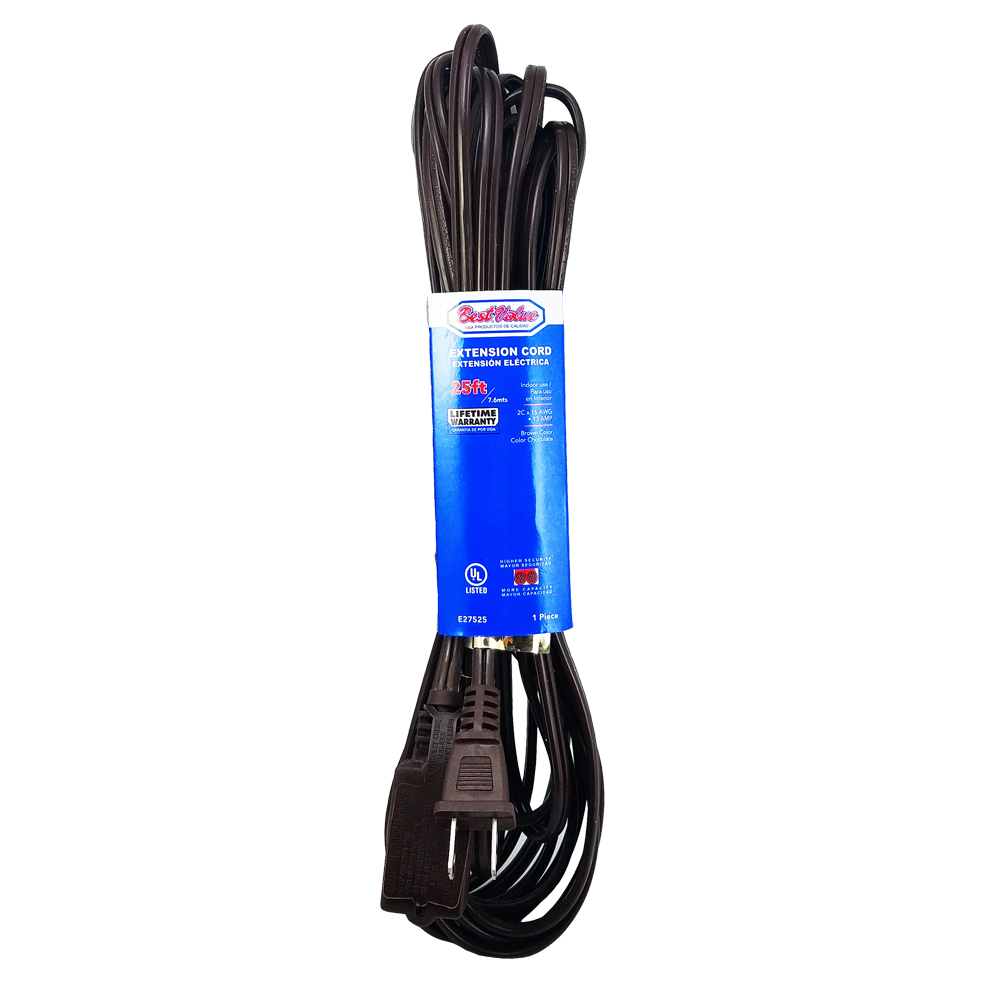 [E27525] Extension Electrica Ul De 25' (chocolate). Marron.