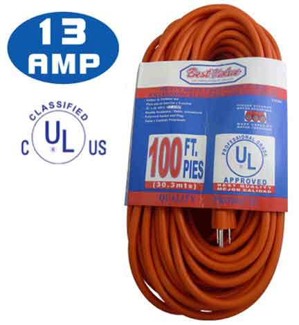 Extension Electrica Ul Naranja C16 100'. Naranja. Multipropósito