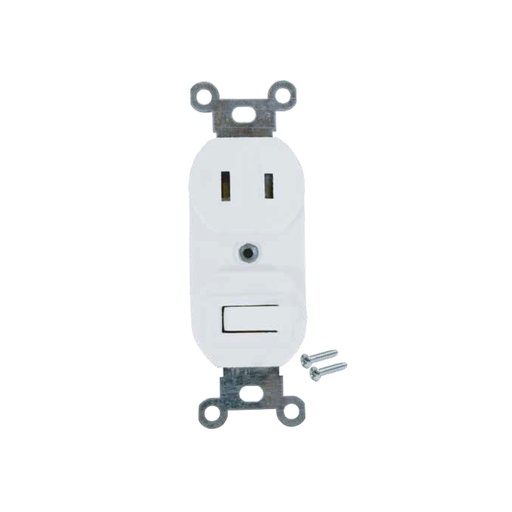 Interruptor Con Tomacorriente Blanco Rockwell. Blanco. 1-3/8 X 4