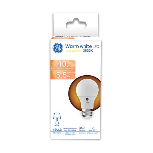 Led Ge 6w A19 3500k 450lm Ul. Luz Calida.