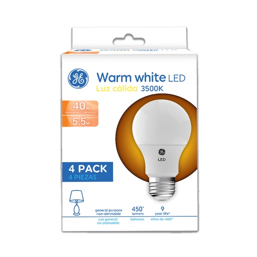 Led Ge 6w A19 3500k 450lm Ul 4 Pack. Luz Calida.