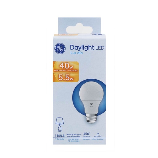 Led Ge 5. 5w A19 6500k 450lm Ul 93131588. Blanco. 6w