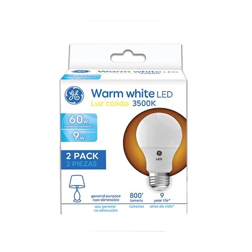 Led Ge 10w A19 3500k 800lm Ul 2 Pack. Luz Calida.