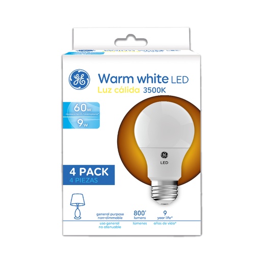 Led Ge 10w A19 3500k 800lm Ul 4 Pack. Luz Calida.