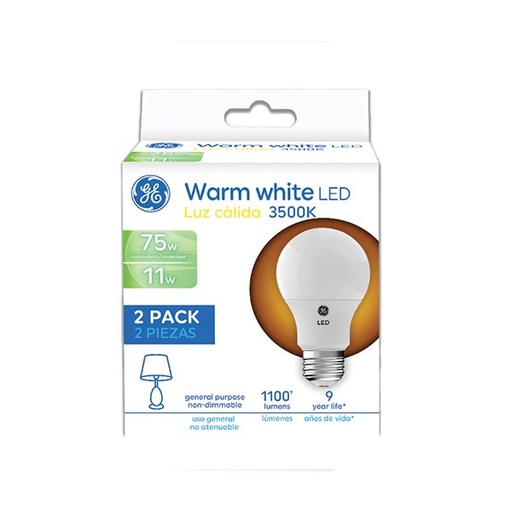 Led Ge 12w A19 3500k 1100lm Ul 2 Pack. Luz Calida.