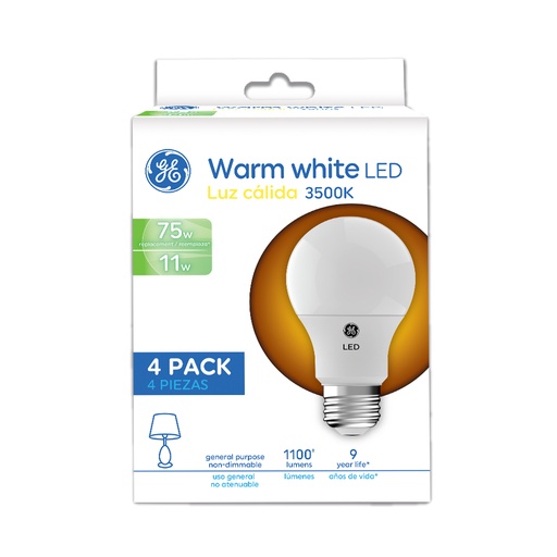 Led Ge 12w A19 3500k 1100lm Ul 4 Pack. Luz Calida.