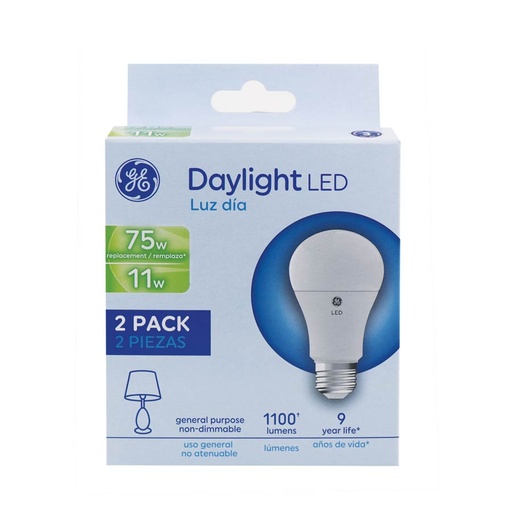 Led Ge 11w A19 6500k 1100lm Ul 2 Pack 93131595. Blanco. 12w