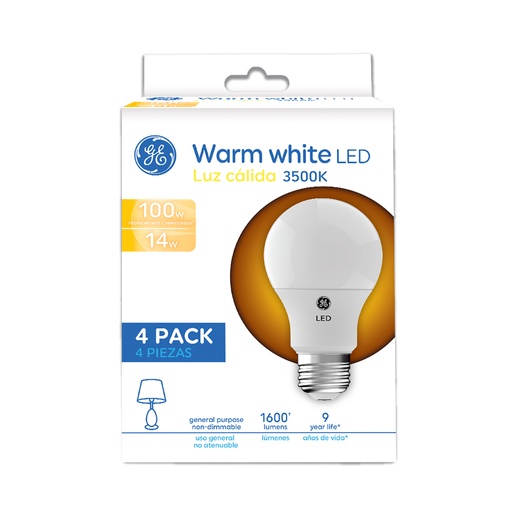 Led Ge 14w A19 3500k 1600lm Ul 4 Pack. Luz Calida.