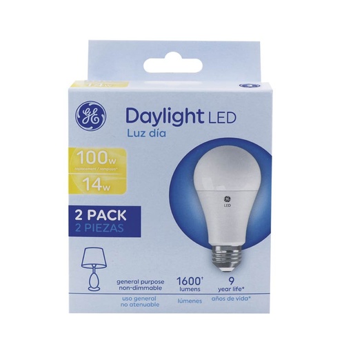 Led Ge 14w A19 6500k 1600lm Ul 2 Pack 93131598. Blanco.
