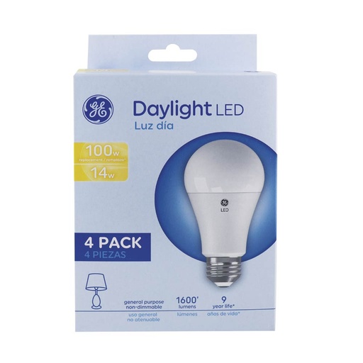 Led Ge 14w A19 6500k 1600lm Ul 4 Pack 93131599. Blanco.