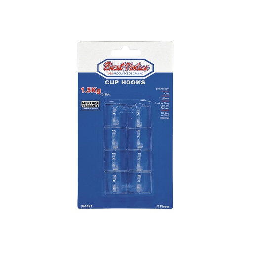 Ganchos Con Adhesivo Para Tazas 1 Transp (8pzas). Transparente. 1(25mm)
