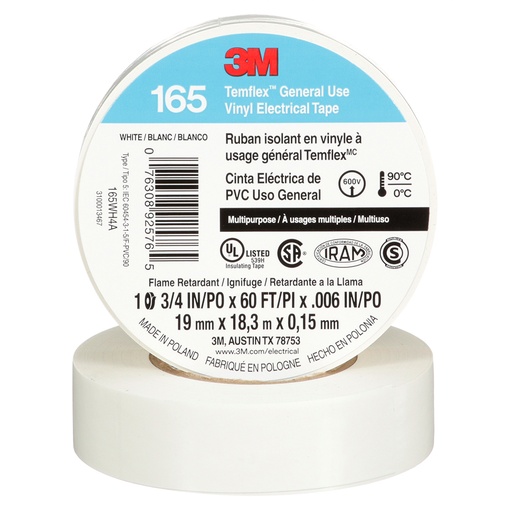 Tape Temflex 3/4 X 60' Blanco 165. Blanco.