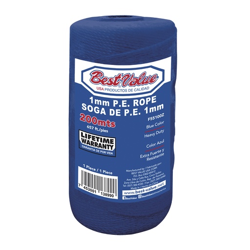 Soga Polyetileno X 200 Mts Azul. 1mm 200mts