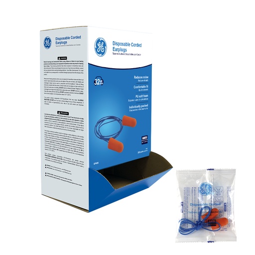 Tapones Auditivos Cable Desech. 100 Pares 32 Db Ge. Anaranjado. - Con Cordon