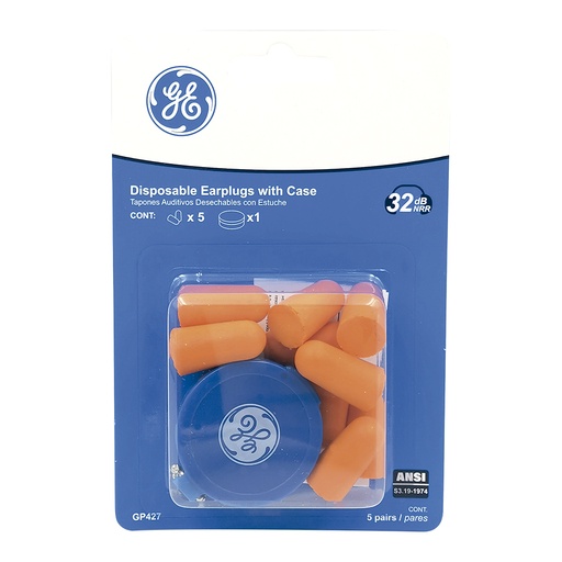 Tapones Auditivos Desech. 5 Pares Blister 32 Db Ge. Anaranjado. - Sin Cordon