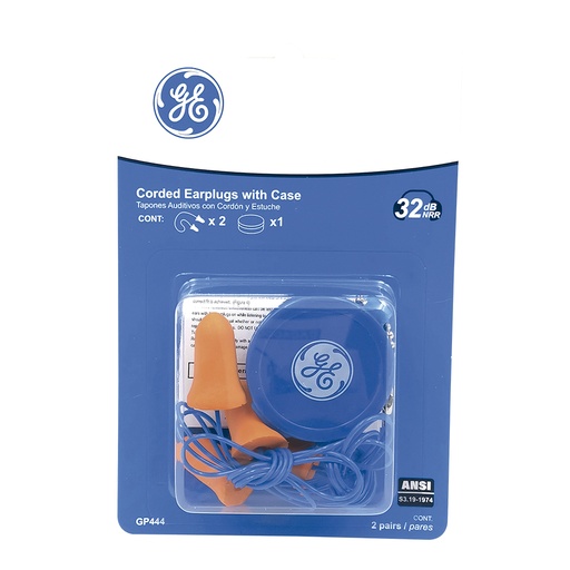 Tapones Auditivos Cable Reusables 2 Pares 32 Db Ge. Anaranjado.