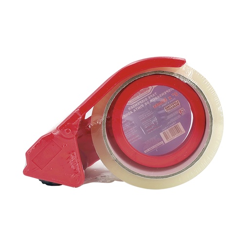 Tape Para Empacar Transp. Con Dispensador. Rojo. 2 Ancho