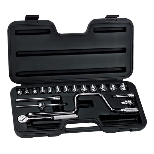 Juego Socket Stanley 3/8 20 Pcs 1/4-7/8. Cromo Vanadio. Piezas