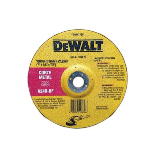 Disco Corte Metal Dw 7x1/8 Dw4718f. Gano Oxido De Aluminio. 7 X 1/8