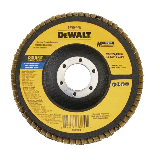Flap Disc Dw 4-1/2x7/8 40g Dw8307. Laminado Zirconio. 4-1/2 X 7/8 40gr