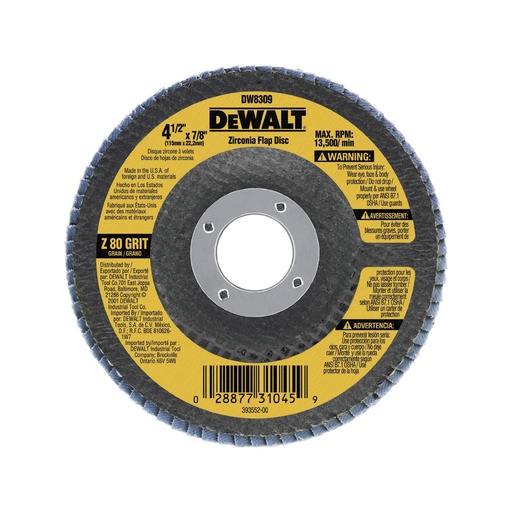 Flap Disc Dw 4-1/2x7/8 80 G Dw8309. Laminado Zirconio. 80gr