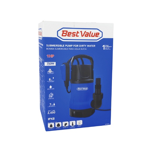 Bomba Sumergible 750w 1. 0hp 110-120v Agua Sucia. Azul.