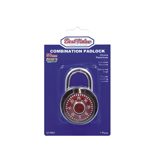 Candado Bestvalue Combinacion (blister). Rojo / Azul Cromado. 76mm