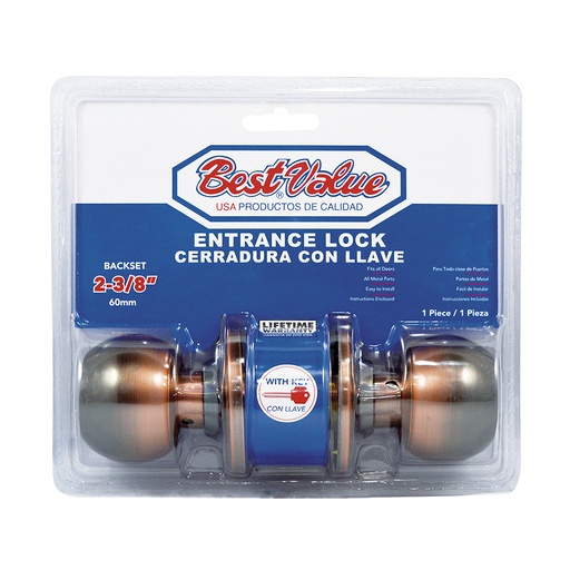Cerradura Con Llave Bola Ac. Cobrizado. 2-3/8